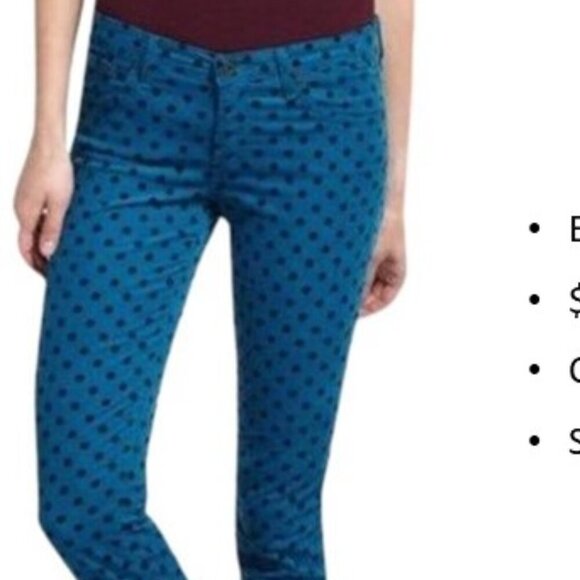 Pilcro and the Letterpress Pants - EUC: AG The Stevie Anke Slim Straight Leg Polka Dot Corduroy Pant- Size 30
